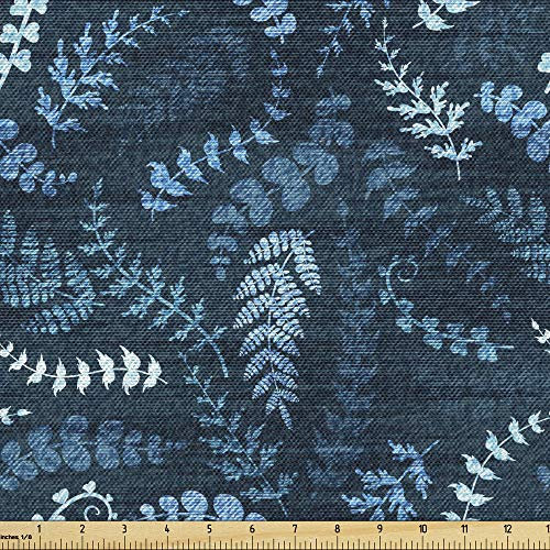 ABAKUHAUS Blau Gewebe als Meterware, Blumenstrudel verlässt Zweig, Dicht Gewebter Stoff zum Nähen Polster Wohnaccessoires, 3M (148x300cm), Türkis Hellblau und Weiß