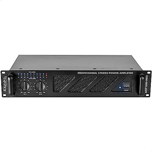 Ibiza - AMP1000-MKII - Professioneller PA-Verstärker 2x800W mit RCA/Klinken-Eingängen und Speakon/Born-Ausgängen - 19 Rackfähig - Schwarz