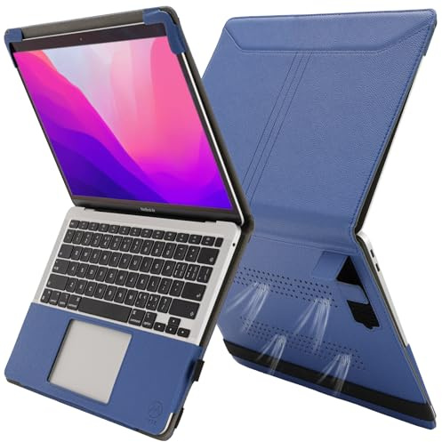 TYTX Funda Compatible con MacBook Pro 13 Pulgadas 2022 M2 2021 2020-2016 A2338 M1 A2289 A2251 A2159 A1989 A1706 A1708, Funda de Cuero Protectora con Soporte y Ventilaciones, Azul
