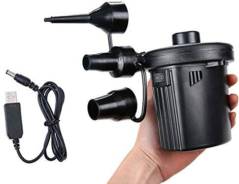 2-i-1 snabbfyllande uppblåsare och elektrisk luftpump, utomhus camping paddling pool bil bärbar luftmadrasspump med 3 munstyckesuppblåningsutrustning