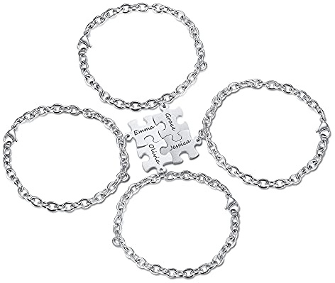 Personalisierte Edelstahl beste Freundschaft Armband Mit 1/2/3/4 Stück Puzzle Anhänger für Damen Paare Schwester Seelenverwandte Puzzle-Armband für Geburtstag Jahrestag Freundschaft Graduierung
