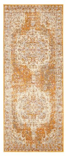 RugVista Nadia Teppich, 80 x 200 cm, Orange | Vintage, Rechteckig, Niedriger Stapel, Nur chemische Reinigung, Oeko-Tex 100, Wohnzimmer, Esszimmer, Schlafzimmer, Küche