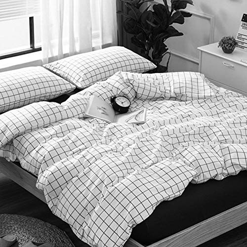 Gezu Housse de Couette 200x200cm a Carreaux Noir et Blanc Parure de Lit avec 2 Taie d'oreiller 65x65cm avec Fermeture Éclair Microfibre Linge de Lit 2 Personnes