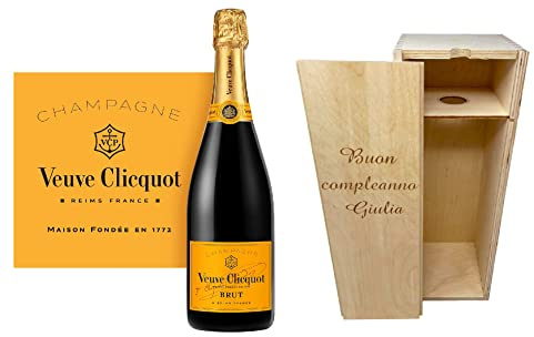 Cassetta Champagne Personalizzabile con le tue Foto e Frasi + Bottiglia, Ottimo per le feste (Veuve Clicquot, 75 cl)