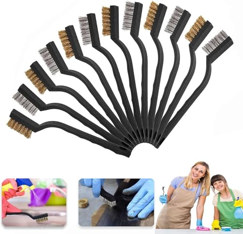 Vous Mini Brosse Métallique-12 Brosses en Laiton et Acier Inoxydable|pour Rouille,Soudure & Nettoyage|Manche Ergonomique |pour Nettoyer Four,Évier,Travail du Métal,Soudure,Rouille & Poussière