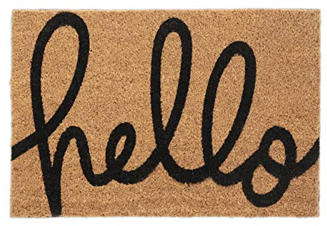 Relaxdays Fußmatte Kokos, Hello Schriftzug, Fußabtreter 40x60 cm, wetterfest, Türvorleger innen & außen, Natur/schwarz