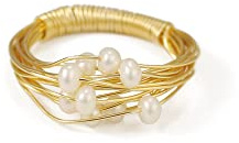 AIMERLUNE Handgewickelter natürlicher echter Perlenring, handgefertigt, gewickelte Seide, Vintage-Schmuck (6), Messing, Perle, Messing, Kupfer, Gold, Metall, Perle