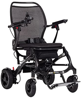 Drive Devilbiss AirFold Powerchair Adult Wheelchair – Slimline and Stylish Design – Lightweight with Padded Seat – Storage Bag and Grab Handle – Includes Batteries