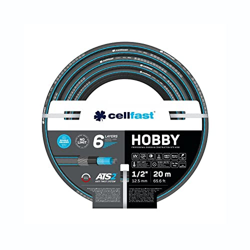 Cellfast Tuyau de jardin HOBBY, Durable, Flexible, 6 Couches, Tresse Tricot croisé ATS2, Résistant aux UV et aux algues, Sans métaux lourds, 32 Bar, -20/+60°С Temp. 1/2, 20m