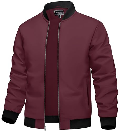 TACVASEN Chaqueta de Hombre Chaqueta Bomber Chaqueta de Verano Chaqueta Universitaria Chaqueta de Piloto Chaqueta de Transición Vino Rojo,L