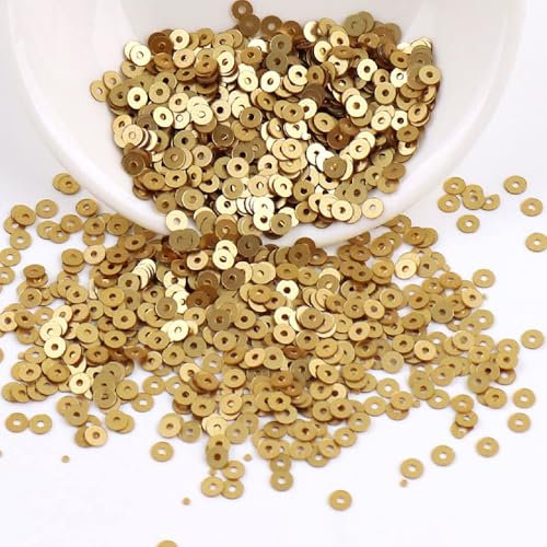 3000 Stück pailetten kit paietten Pailletten basteln Lose Pailletten Cup Schillernde Spangles für DIY Kunsthandwerk Herstellung Nähen Aufkleben Auffädeln Glänzende Dekorative Hochzeit 3 mm,Gold