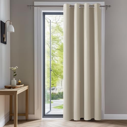 Deconovo Mörkläggningsgardiner ogenomskinliga gardiner med öljetter termisk gardin köldskydd termisk gardin värmeskydd tjock termisk gardin, 245 x 140 cm (höjd x bredd), kräm, 1 styck