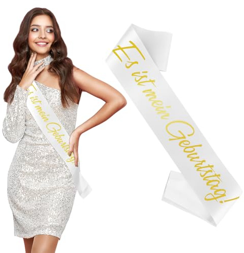 Weiße Schärpe Geburtstag mit Folienbeschriftung Satin Geburtstagsschärpe Partyzubehör zum Geburtstag Schärpe Bedrucken Birthday Sash Satinschärpe Geburtstagsparty Accessoires - Es ist Mein Geburtstag