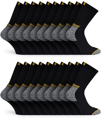 Basic Treasure Pack 10 Pares Calcetines Trabajo Hombre, Crew, Negro, 43-46