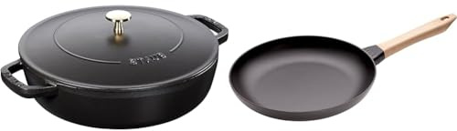 STAUB Sauteuse Chistera en Fonte, Ø 28 cm, 3,7 L, Noir Mat & Poêle en fonte, Fonte, Noir Mat, 28 cm
