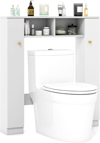 GIANTEX Meuble WC de Rangement Au-Dessus des Toilettes, Meuble de Salle de Bain avec Étagères Réglables Ouverts, Armoire de Toilette Autoportante, 87,5 x 18 x 98 CM (Blanc)