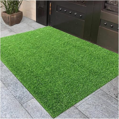 Kunstrasenmatte für drinnen und draußen, Kunstrasenteppich für Garten, Hinterhof, Kunstrasenteppich mit 0,7/2 cm Florhöhe, Grün, 100 x 120 cm