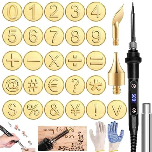 Wood Burning Letter Stamps,26 Letters Copper Mold – DIY Wood Burning/Carving Set,Hot Stamps Tool with Alphabet,Burning Tip Copper Pyrography Work Mold for Wood Craft DIY Embossing Carving(Number-28pcs