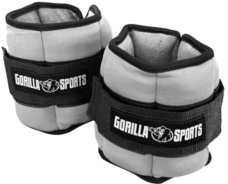GORILLA SPORTS® Gewichtsmanschetten 2er-Set, 0,45–2,25 kg, verstellbar | Neopren, Frottee-Innenseite, Klettverschluss, Reflexdetails und 10 abnehmbare Gewichtsblöcke; Handgelenk- und Fußgewichte