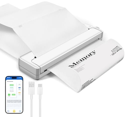 Tragbarer Thermodrucker, A4, wiederaufladbarer Bluetooth-Drucker für Handy und Computer, tragbarer Thermodrucker, kompatibel mit Android und iOS, ideal für Geschäftsreisen, Zuhause, Büro