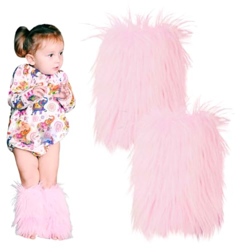 Calentadores De Piernas De Piel Para Niñas,Calentadores De Piernas De Felpa,Calentadores De Piernas Peludos Para Niñas,Calentadores De Piernas De Lana Invierno Para Carnaval Cosplay (Rosa, 25cm)