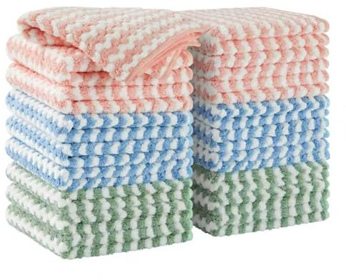 JOYMOOP Mikrofaser-Reinigungstuch, bunt gemischte Tücher mit Einfassung, ultrakleine Größe 18er Pack, saugfähige, streifenfreie und fusselfreie Lappen für die Reinigung, wiederverwendbar und waschbar