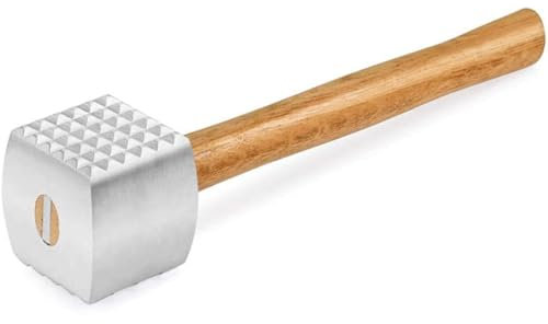 GZKDKZB Machacador de Carne Texturizado para Cocina, ablandador de Carne de Aluminio de Doble Cara con Mango de Madera, mazo para ablandar Carne de Cerdo y bistec