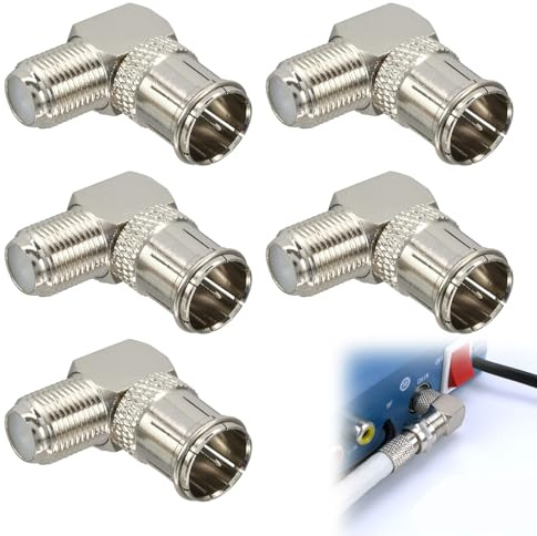 Rakiuty 5 Stück F Stecker Winkeladapter 90 Grad Sat Adapter für Antennenkabel, Satellitenkabel, Sat Winkelstecker 90 Grad, F Stecker Winkel, Antennenstecker
