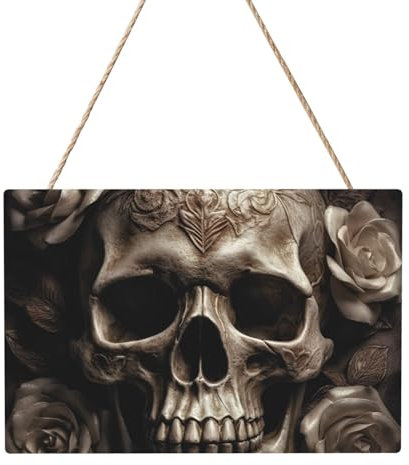 Holzkreise zum Basteln, 20,3 x 30,5 cm, Holzscheiben, Leder, Rose, Totenkopf, Holztürhänger, Schild, hängende rechteckige Holzscheiben mit Bindfaden, Holzornament für Schild, Türhänger, Zuhause,