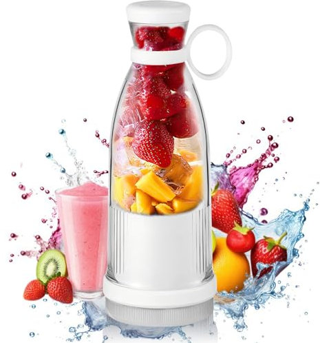 Hoquare Portable Blender Smoothie Maker, 350ml Electric Mini Juice Maker, Powerful Mini Blender with USB for Fruits, Shakes, Smoothie, Perfect for Home, Office, School, Outdoors (White)