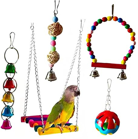 Mipcase Ensemble De 5 Pièces Perroquet Cage à cobaye Jouets pour Petits perroquets volière Cage à Oiseaux Jouets pour Rats à mâcher Oiseau à mâcher pour Perroquet en Bois