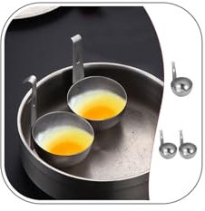 Egg Poacher, Egg Poachers Cup, Stainless Steel Poached Egg Maker Moulds, No-Stick Egg Poacher Pan with Hang Ear, Egg Poacher Cups for Home Kitchen Cooking (2 PC)
