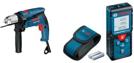 Bosch Professional Schlagbohrmaschine GSB 13 RE (Leistung 600 Watt, inkl. Tiefenanschlag 210mm, Schnellspannbohrfutter 13mm) + Laser Entfernungsmesser GLM 40 (Flächen-/Volumenberechnung, max: 40 m)