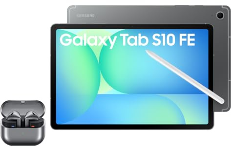 Samsung Galaxy S10 FE Android Tablet, Wifi, 256GB Storage, 12GB Memory, 10.9 Display, Grey with Galaxy Buds3, Silver (UK Version)