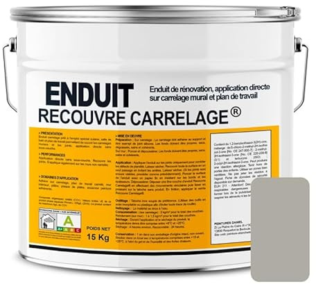 Enduit carrelage effet béton, salle de bain, cuisine, recouvre les joints, lisse et décore, sans sous-couche, prêt à l'emploi 15 Kg