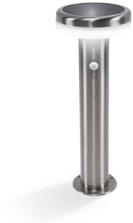 Esotec Solar Wegeleuchte Gartenleuchte Diona 48 Bewegungsmelder 102949 | Solar Wegeleuchte H48cm, Edelstahl, PIR 90°/6m, 4000K, 70/300/500lm, bis 12Std, LiFePO4 Akku wechselbar, 1,5Wp, IP44