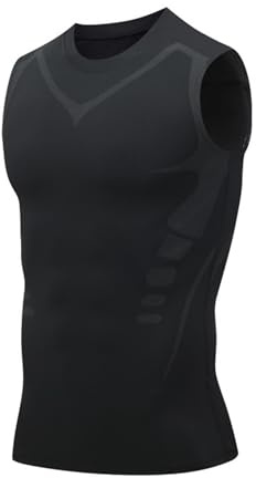 Ironfit - Camiseta de compresión para hombre, adelgazante, para entrenamiento, moldeadora iónica, sin mangas, control de abdomen, chaleco moldeador de cuerpo para gimnasio, Black2, 5XL
