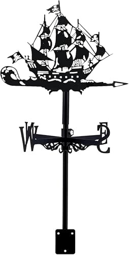 MWAYOYTE Wetterfahne aus Metall, Piratenschiff, Segelschiff, Wetterfahnen für Schuppen, Windrichtungsanzeiger für Schuppen für Terrassendach, Gartendekoration, Windfahne