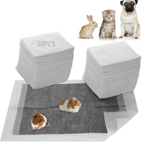 PEFAVPRO Almohadillas para pipí de cobaya, Absorbentes para Conejos, Forros Desechables para jaulas para hámster, Conejo, hurón, Chinchilla y Otros Animales pequeños (60 cm x 45 cm, 50 Piezas)