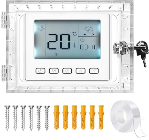 Scatola Di Blocco Del Termostato Con Chiave18X12Cm (Serratura standard) | Cassetta Di Sicurezza Per Termostato Con Chiave, Protezione Per Termostato con 6 Viti e 6 Viti Ad Espansione Aggiornate