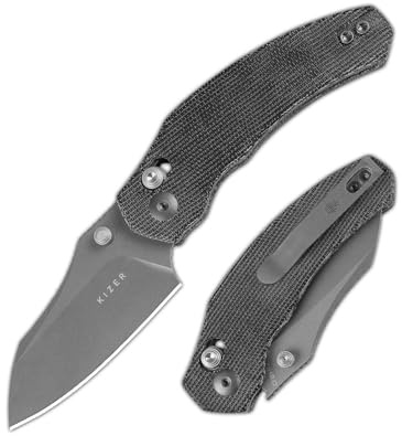 Kizer Mini Bulldog Couteau de Poche, Couteaux Pliable à Lame Sheepsfoot Nitro V de 6,38 cm, Manche Micarta, Non-automatique, Petit Couteau EDC pour la Randonnée, le Camping et la Outdoor V3672SA2