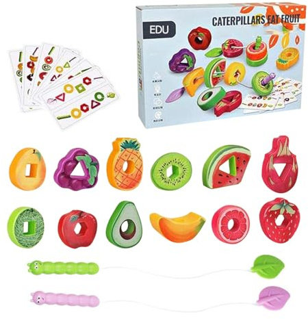 Genérico Juguetes de Enhebrar para Niños Pequeños,Juego de Habilidades Motoras Finas - Set Educativo de Ensartar Frutas y Verduras para Hogar Aula Preescolar Viajes Coche Niños Niñas