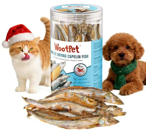 WootPet Freeze-Dried Capelin Cat Treats - Whole Fish Dental Sticks, Single Ingredient Cat & Kitten Snacks for Skin & Coat Health, Grain-Free Crunchy Topper, 3.5oz