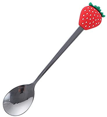 Stainless Steel Teaspoon, 14.5cm Cute Fruit Shaped Stirring Spoon, Coffeeware Dessert Kitchen Tool Cake Fruit Fork(Red Strawberry Spoon)