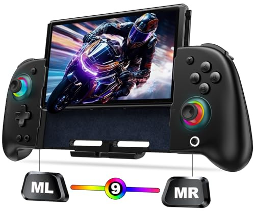 Wireless Switch Controller for Nintendo Switch/OLED,Hall Effect One-Piece Joypad Replacement for Pro Controller with Turbo/4 Looping Macro Buttons/Wake Up/9 colors RGB,Includes 4 game card slots handheld controller