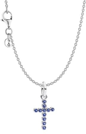 PANDORA Damen-Kette Kreuz Silber mit Blauen Steinen Geschenkset 21019 | wunderschöne Halskette mit Anhänger, modisches Schmuck-Set, gut kombinierbar für jeden Tag