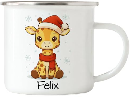 Kiddle-Design Tasse mit Namen personalisiert, Kindertasse Weihnachten Geschenk Junge & Mädchen mit Pinguin, Nikolausgeschenk, Weihnachtstasse Kinderbecher mit Tier - Tasse Emaille Blau