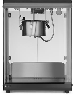 HENDI Popcornmaschine, mit Schaufel, Heizpfanne mit Rührwerk, beleuchteter Innenraum, Popcorn Maker, Warmhaltevitrine, 80L, 230V/1155W, 560x445x(H)775mm, Karbonstahl, Aluminium, Glas, schwarz