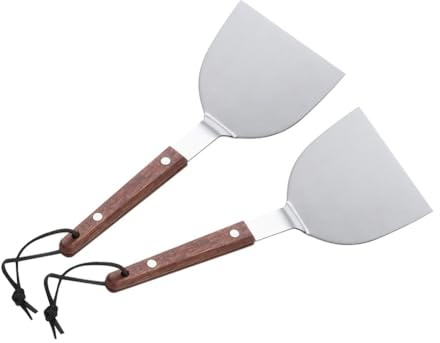 NiuLumea Espátula de acero inoxidable para parrilla con borde biselado para un fácil giro y agarre cómodo, mango ergonómico, herramienta de cocina multifuncional, paquete de 2