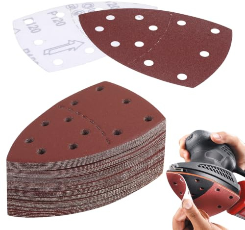 60 unidades de papel de lija triangular, grano 40 60 80 120 180 240 320 | 11 orificios, almohadillas de lijado con para Bosch Mouse, papel de lija para lijadora triangular